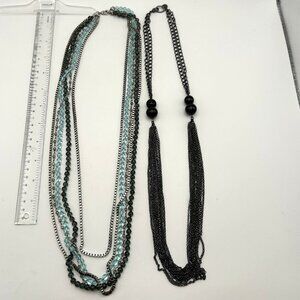 Talbots Necklaces Multistrand Bead and Chain Teal Black Layered 2 pc Bundle